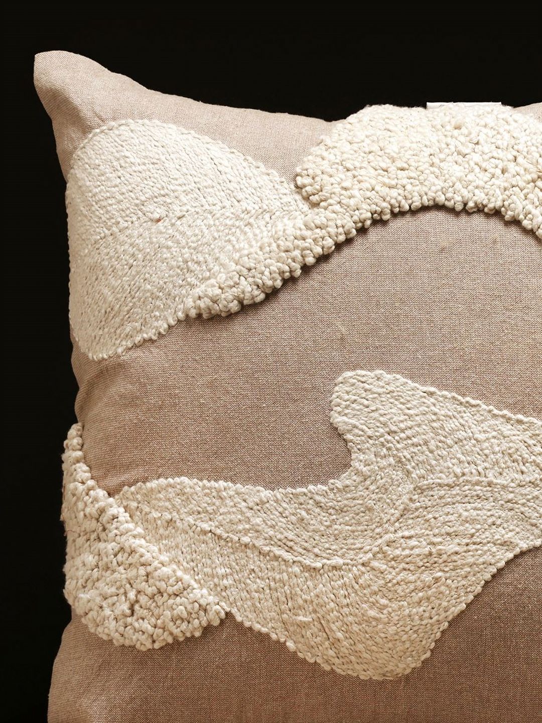 Modern Indie Beige & Brown Embroidered Square Cushion Cover, view 2