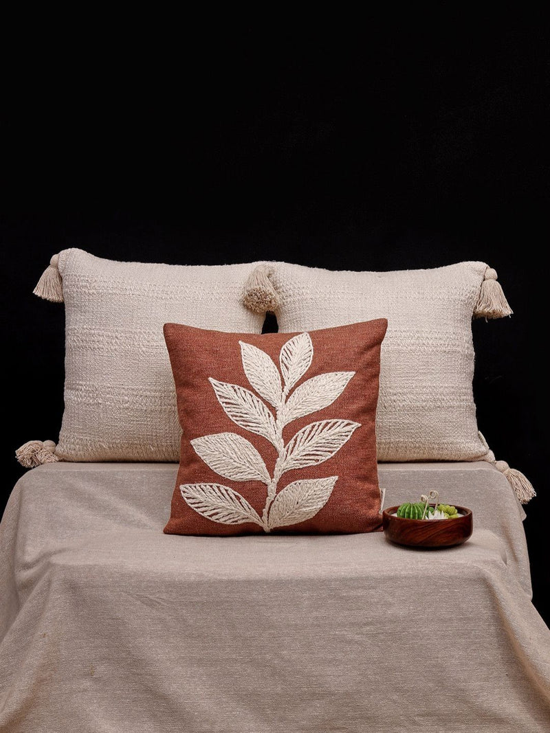 Rust & Cream Floral Bohemian Embroidered Cushion Covers, Set of 3, view 1