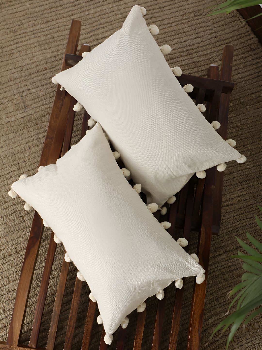 Beige Washable Cotton Rectangle Cushion Covers, Set of 2, view 1