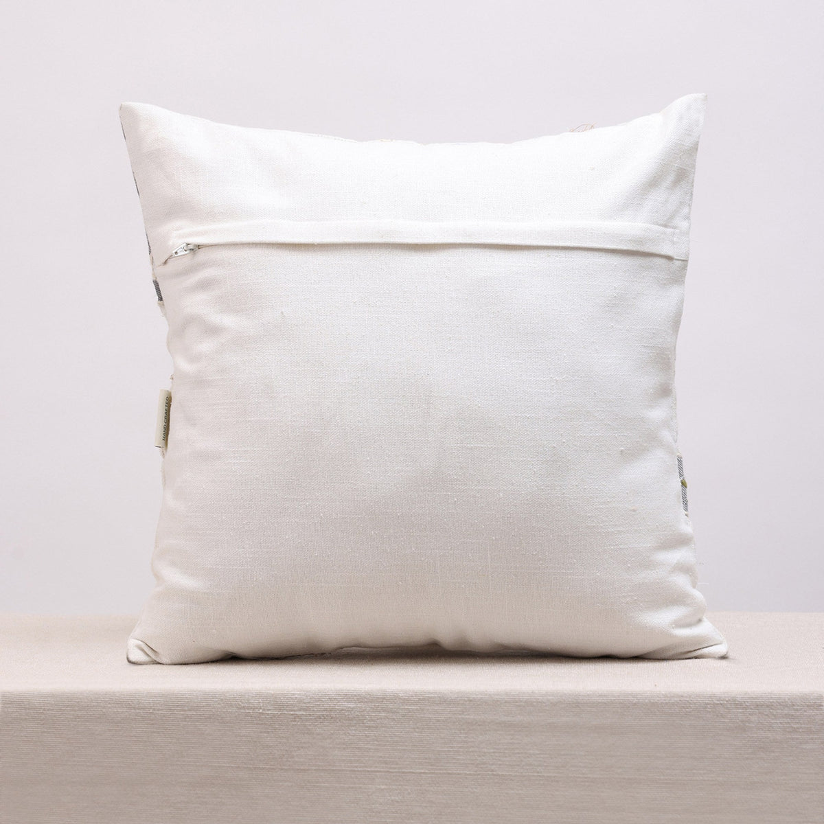 Beige Floral Embroidered Cotton Square Cushion Cover, view 2