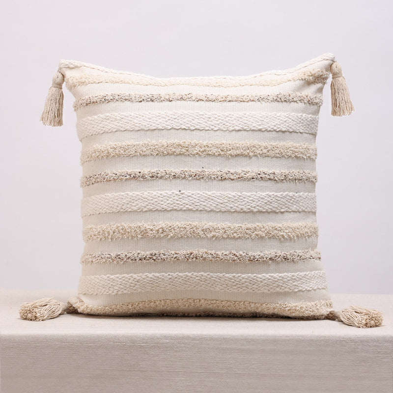 Modern Indie Cream Self Design Cotton Square Cushion Cover, view 1