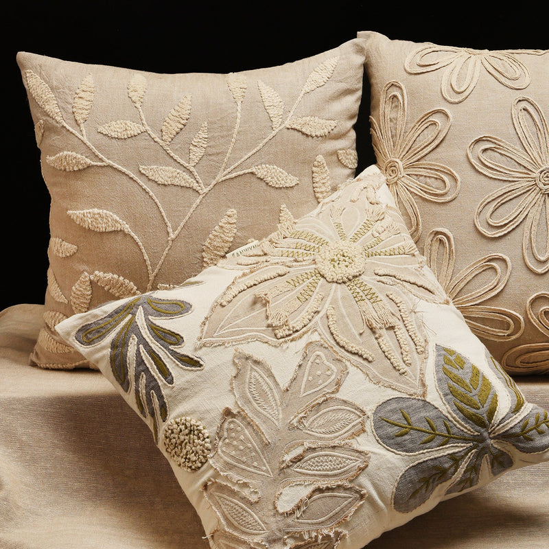 Modern Indie Beige & Brown Embroidered Cushion Covers, Set of 3, view 1