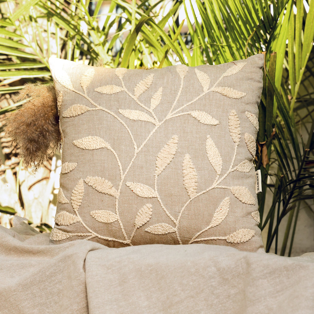 Modern Indie Beige & Brown Embroidered Cushion Covers, Set of 3, view 2