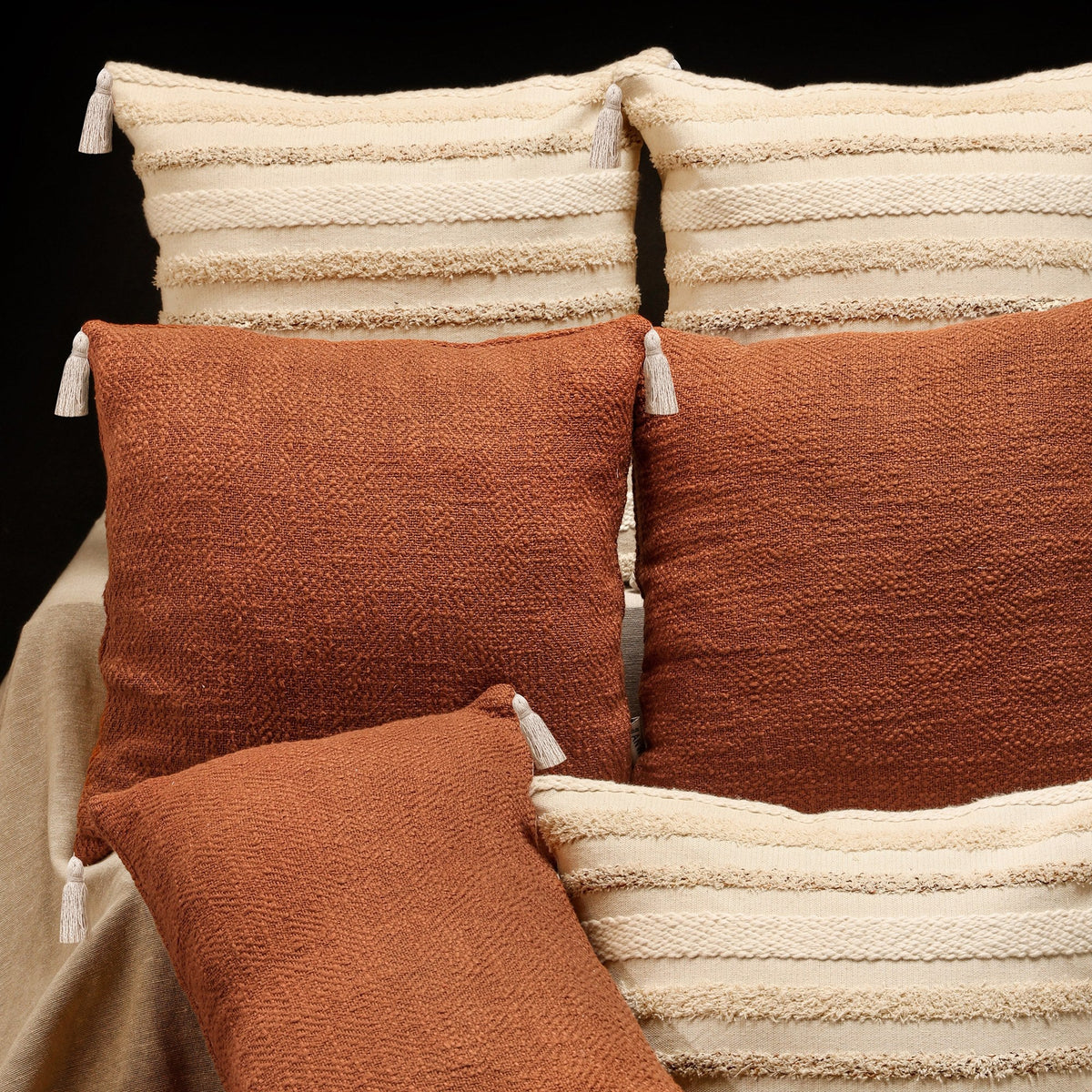 Brown Textured Self Design Cushion Covers, Set of 7, view 2
