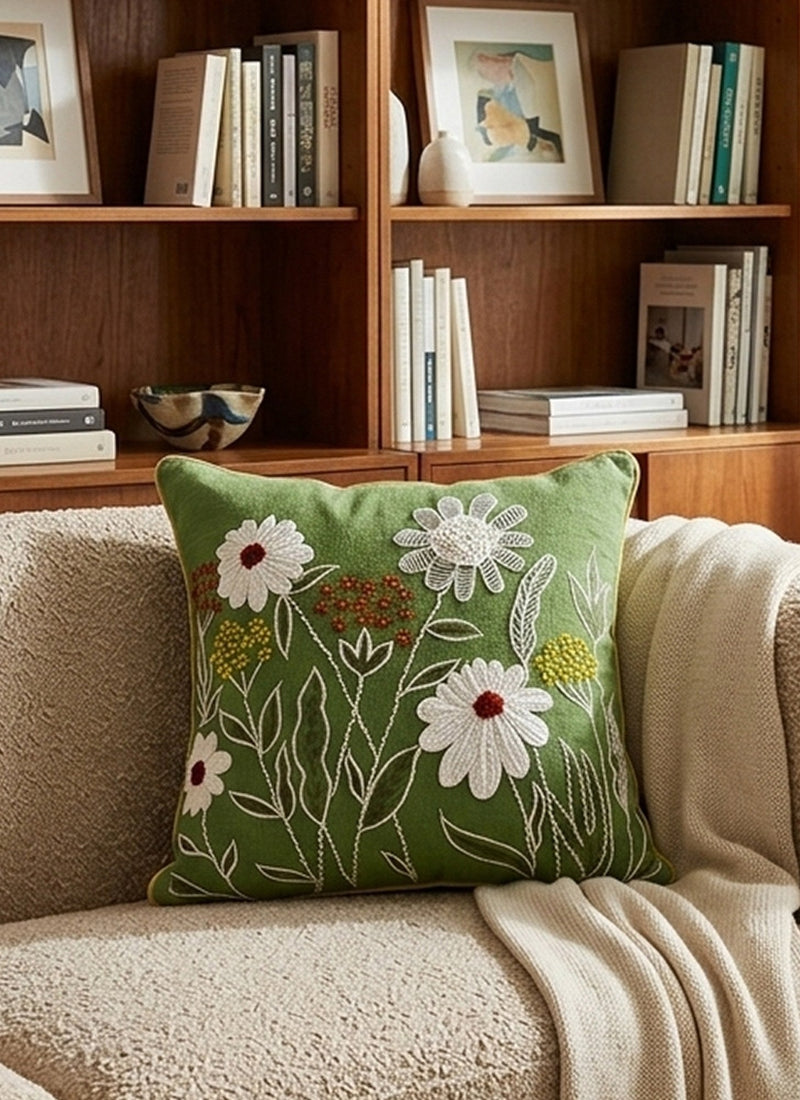 Green Floral Square Cushion Covers, view 1