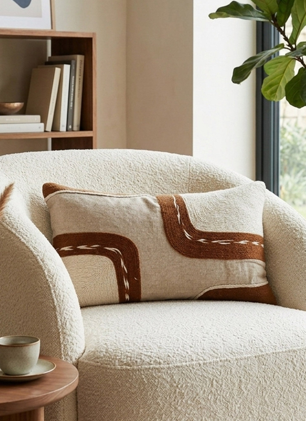 Beige & Brown Abstract Rectangle Cushion Covers, view 3