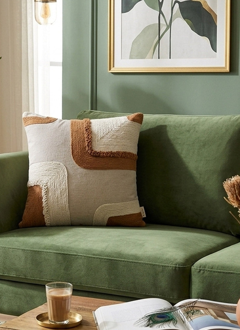 Beige & Brown Abstract Square Cushion Covers, view 1
