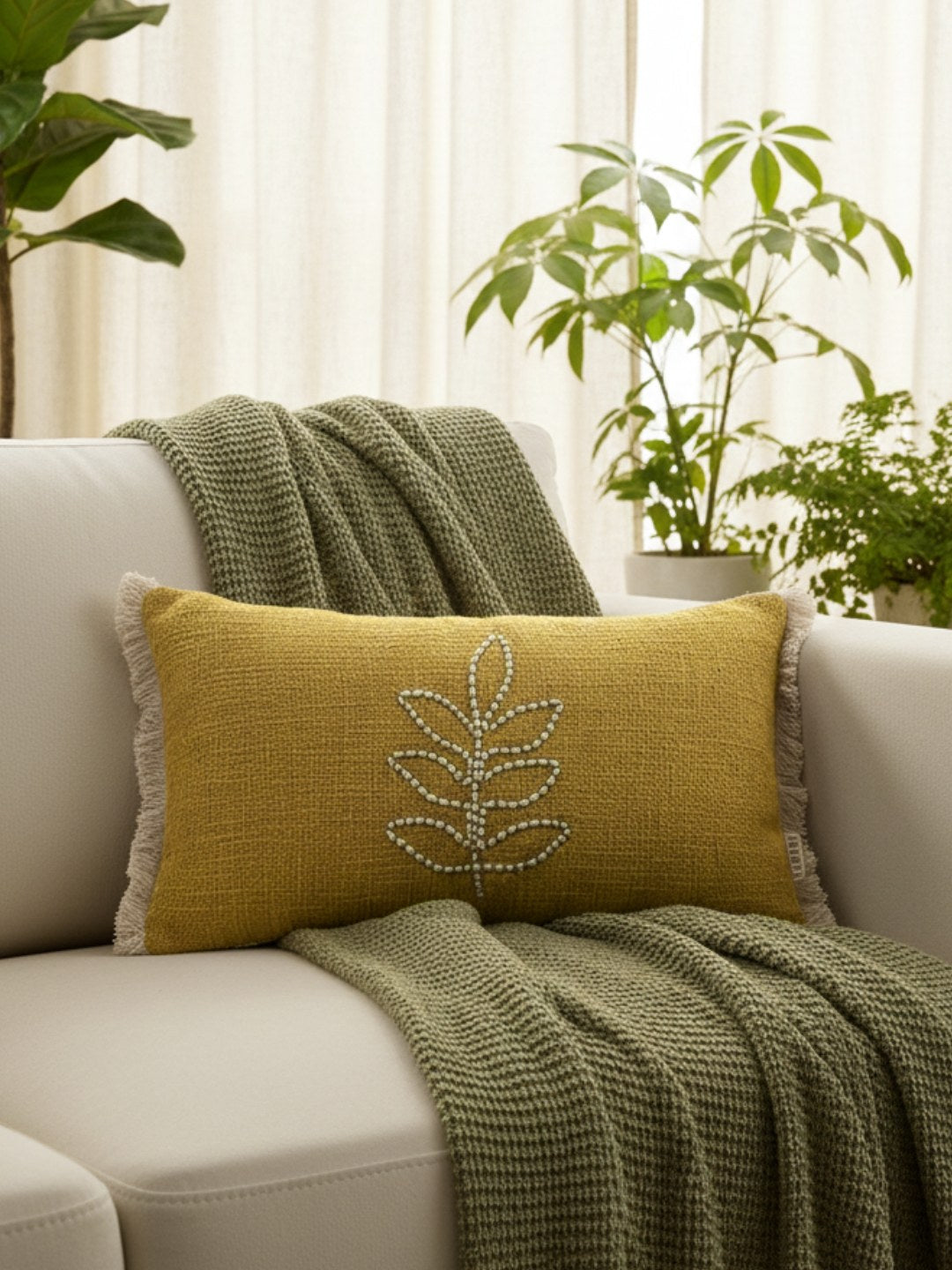 Mustard & Cream Floral Rectangle Cushion Covers, view 1