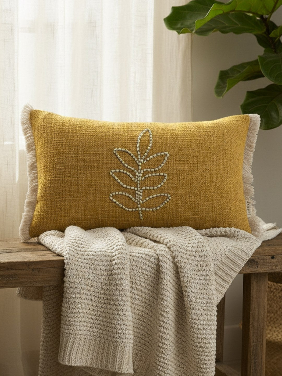 Mustard & Cream Floral Rectangle Cushion Covers, view 2