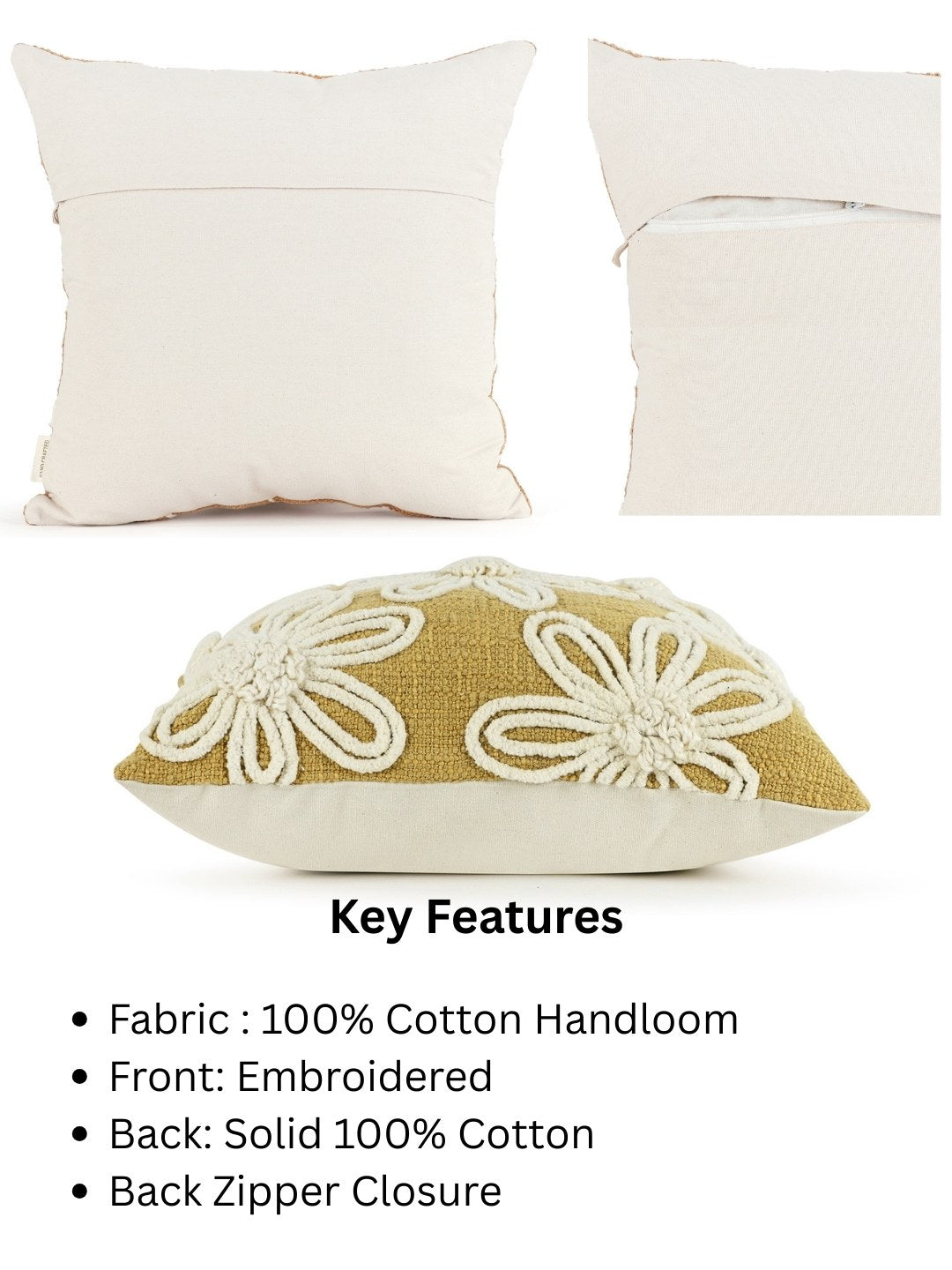 Mustard & Cream Floral Square Cushion Covers, view 6