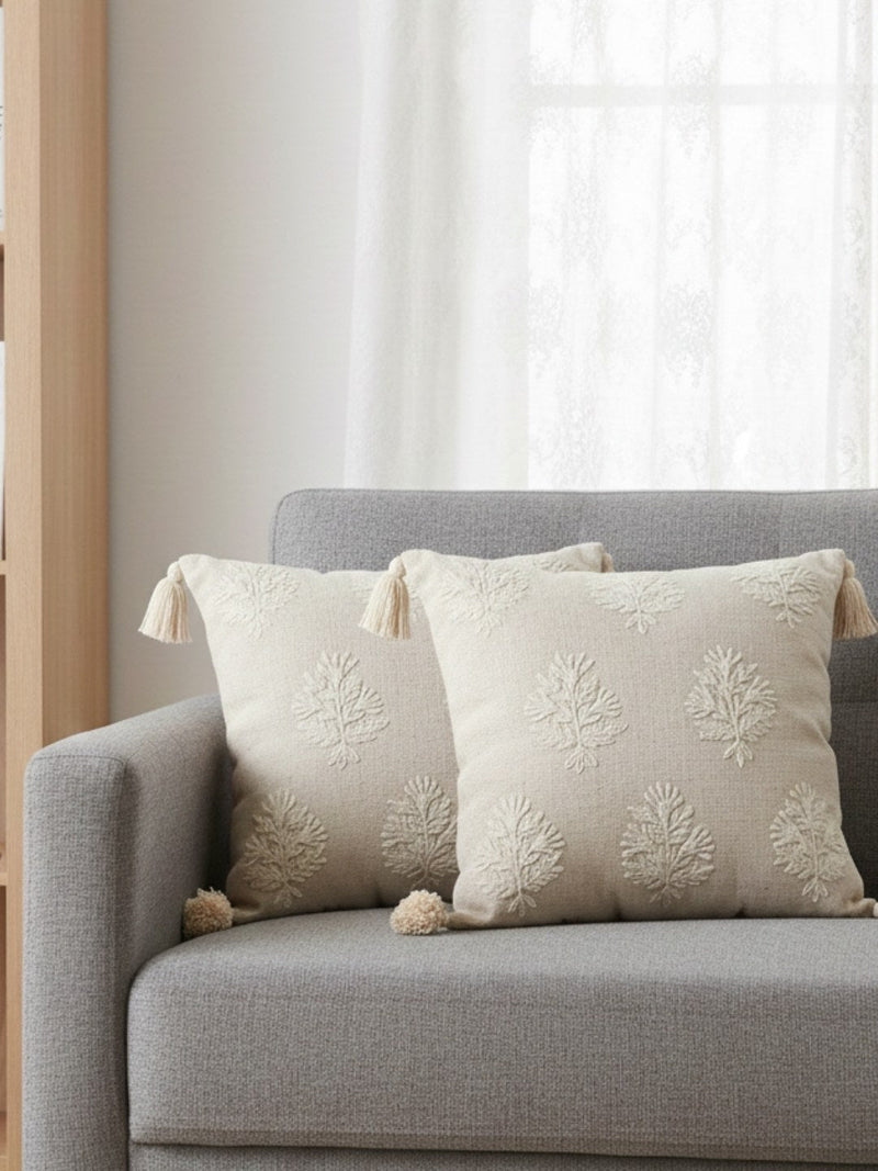 Beige & Cream Embroidered Square Cushion Covers, Set of 2, view 1