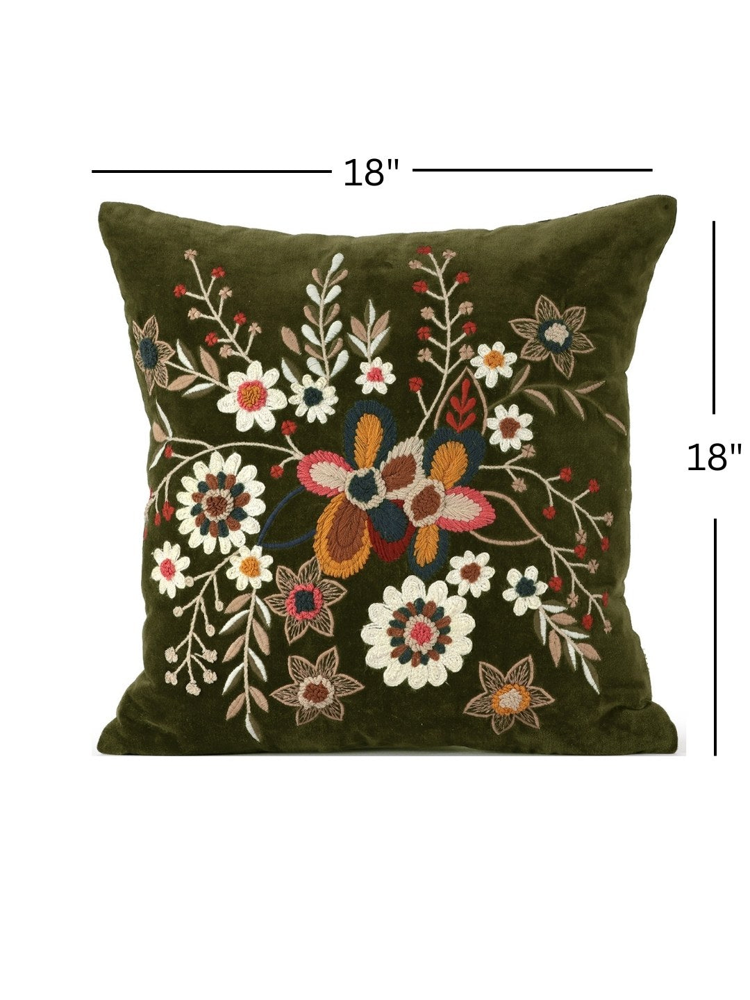 Olive Green & Rust Embroidered Velvet Cushion Covers, Set of 2, view 4