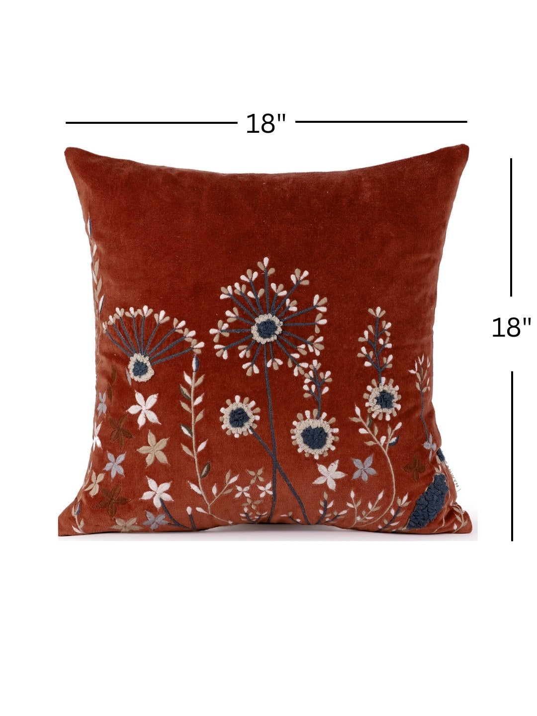Olive Green & Rust Embroidered Velvet Cushion Covers, Set of 2, view 5