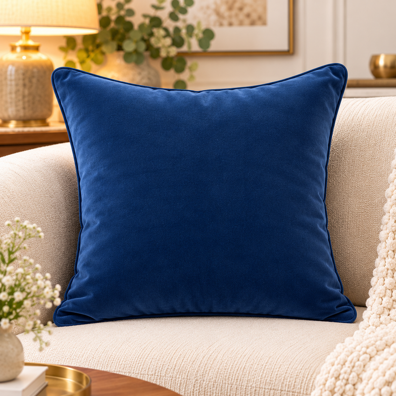 Solid navy blue velvet cushion cover 18x18 inch, single - main view