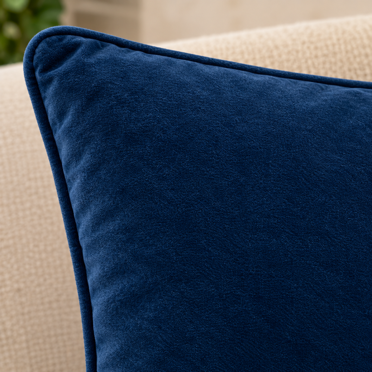Solid navy blue velvet cushion cover 18x18 inch, single - close-up