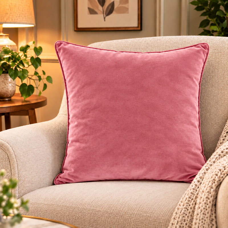Solid pink velvet cushion cover 18x18 inch, single - main view