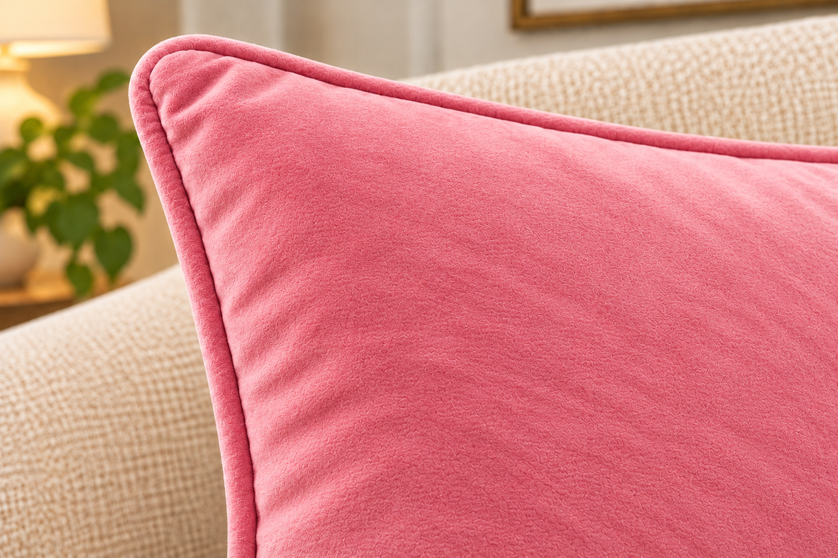 Solid pink velvet cushion cover 18x18 inch, single - close-up