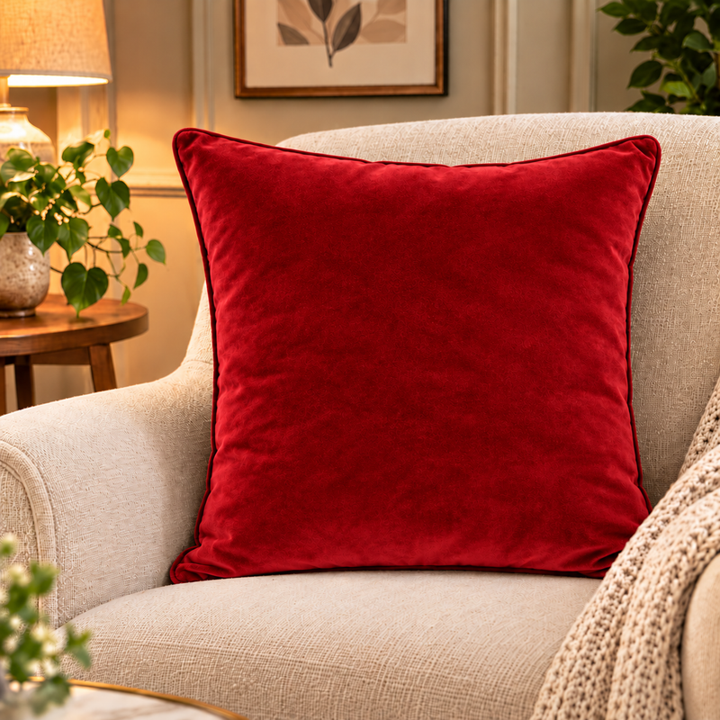 Solid red velvet cushion cover 18x18 inch, single - main view