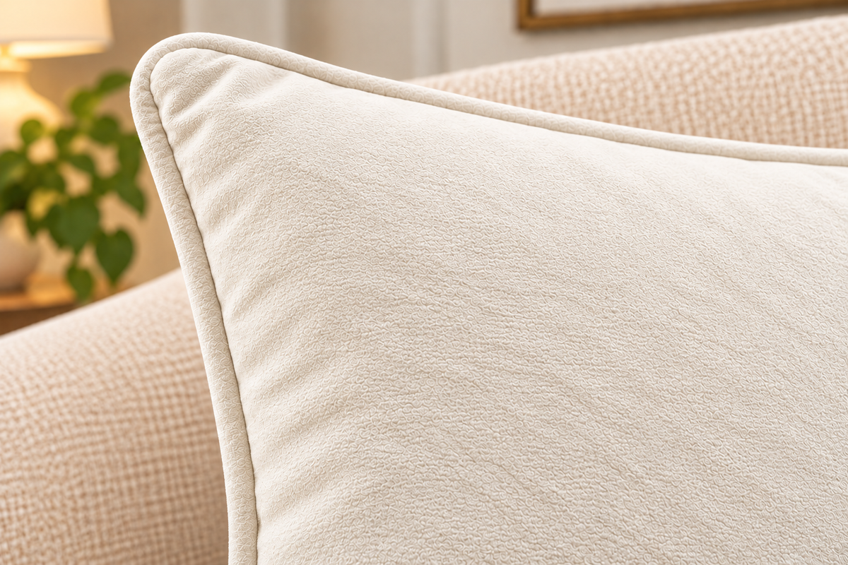Set of 2 solid beige velvet cushion covers 18x18 inch - close-up