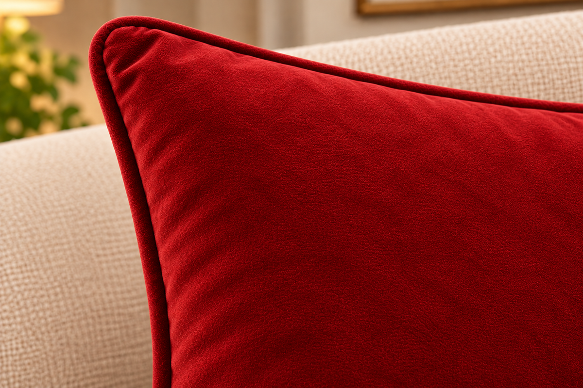 Set of 5 solid red velvet cushion covers 18x18 inch - close-up