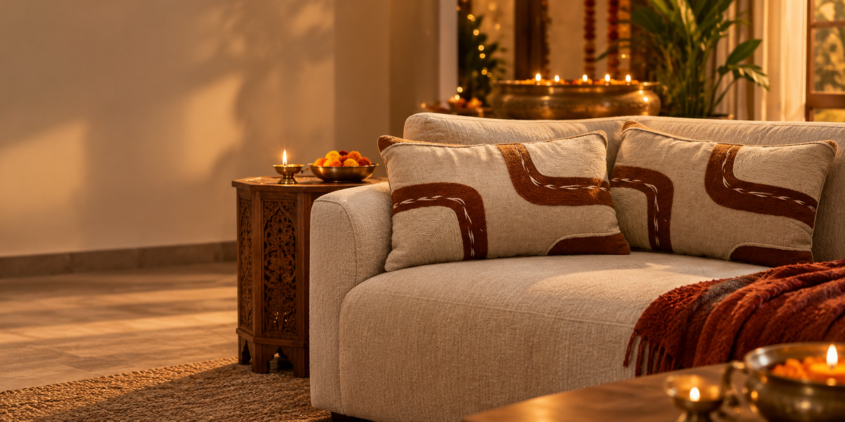 Anwyn Home cushion covers styled for Diwali