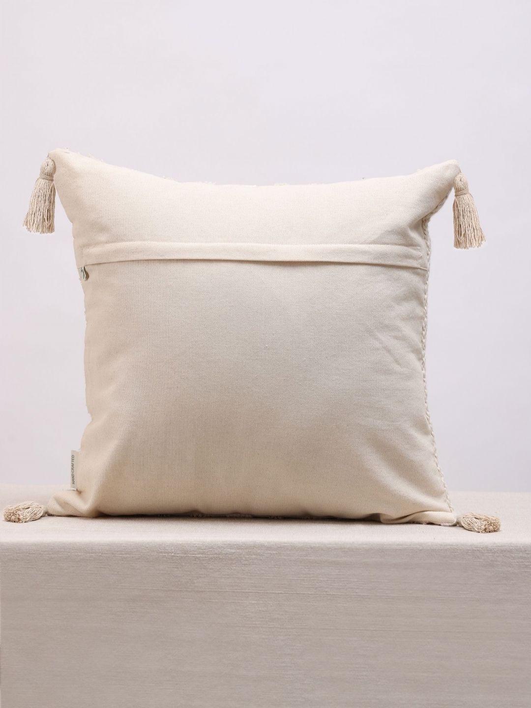 Beige Tassel Embroidered Cotton Cushion Covers, Set of 7, view 3